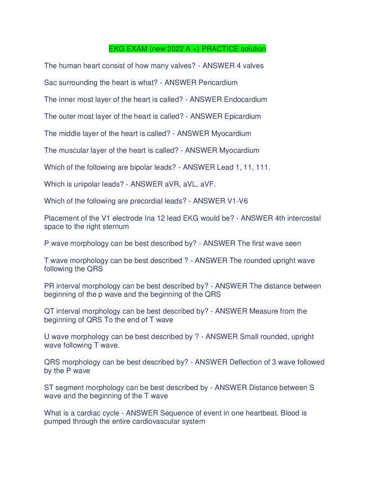 Preview image of EKG EXAM (new 2022 A +) PRACTICE solution document